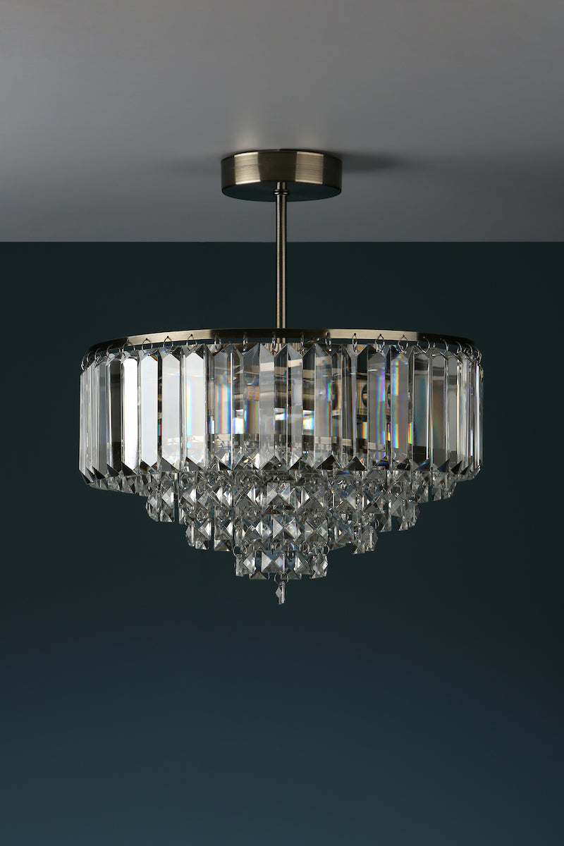 Laura Ashley Vienna 3lt Semi Flush Crystal & Antique Brass