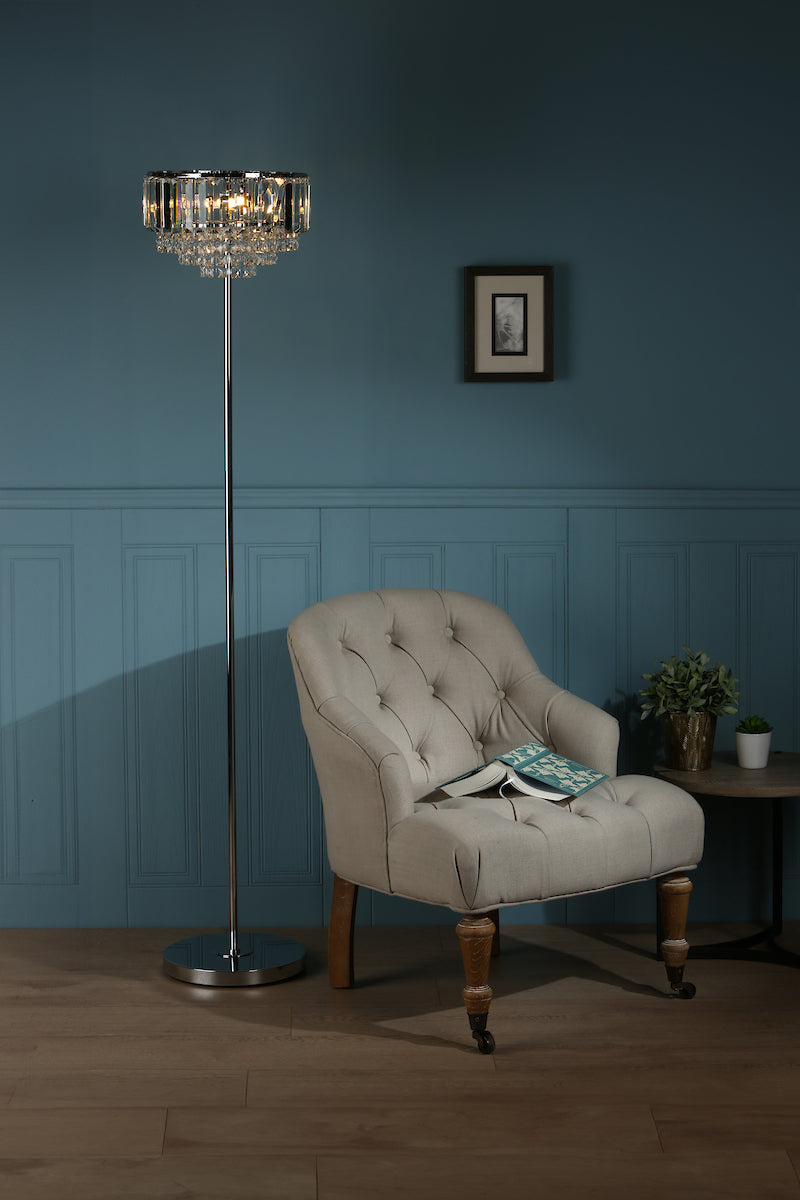 Laura Ashley Vienna 3lt Floor Lamp Crystal & Polished Chrome
