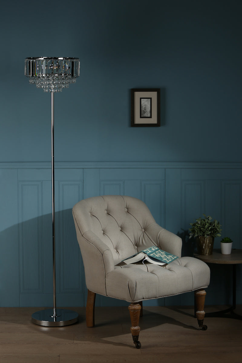 Laura Ashley Vienna 3lt Floor Lamp Crystal & Polished Chrome