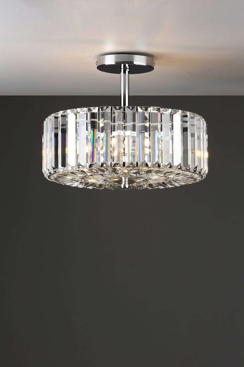 Laura Ashley Fernhurst 3lt Semi Flush Polished Chrome Glass