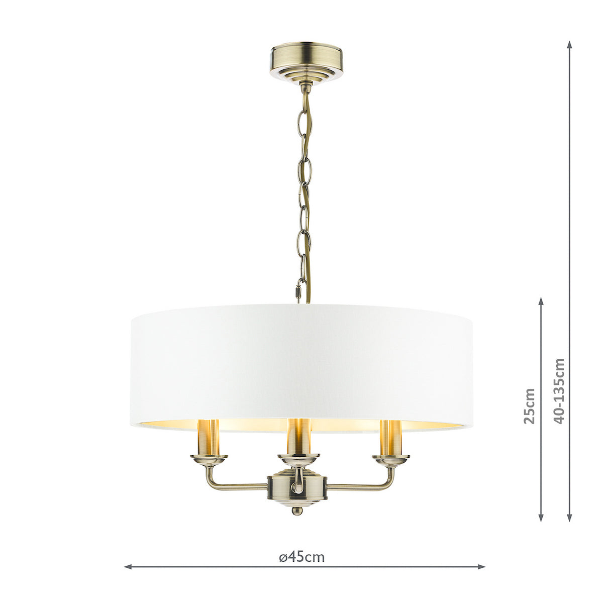 Laura Ashley Sorrento 3 Light Shadelier Antique Brass With Ivory Shade