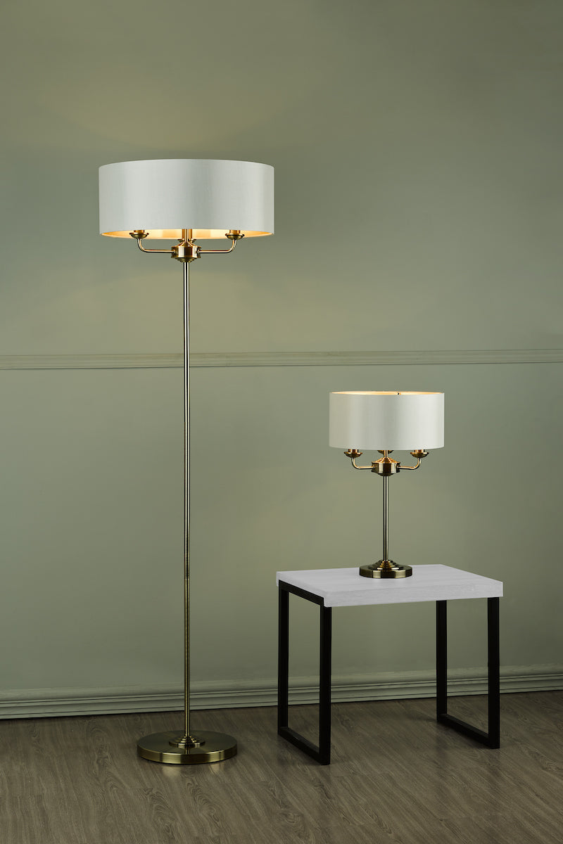 Laura Ashley Sorrento 3 Light Floor Lamp Antique Brass With Ivory Shade
