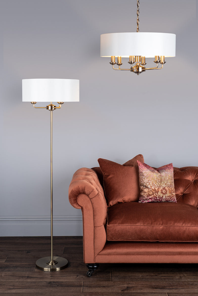 Laura Ashley Sorrento 3 Light Floor Lamp Antique Brass With Ivory Shade