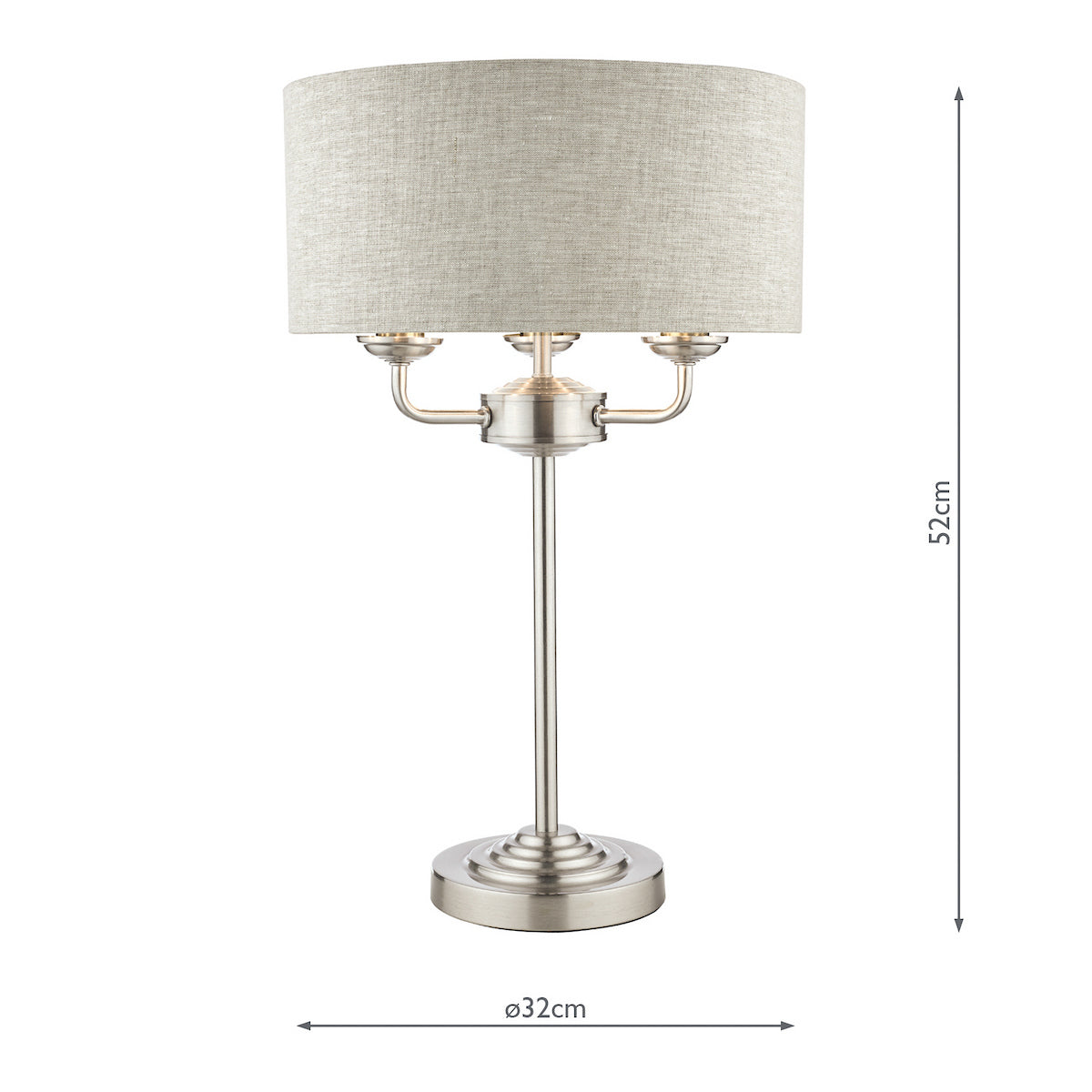 Laura Ashley Sorrento 3 Light Table Lamp Satin Nickel With Natural Shade