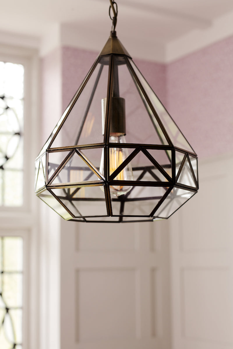Laura Ashley Zaria Pendant Antique Brass Glass