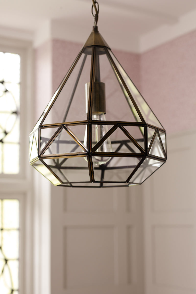 Laura Ashley Zaria Pendant Antique Brass Glass