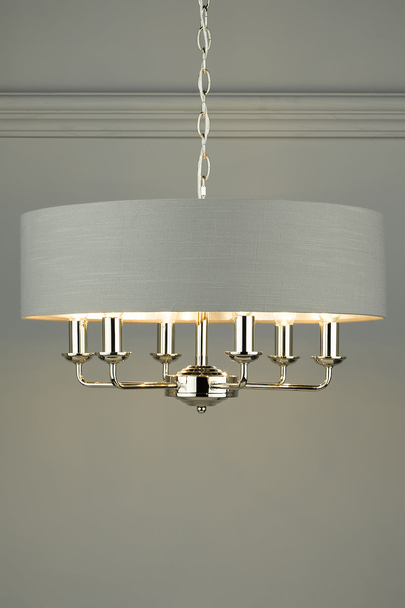 Laura Ashley Sorrento 6 Light Pendant Polished Nickel With Charcoal Grey Shade