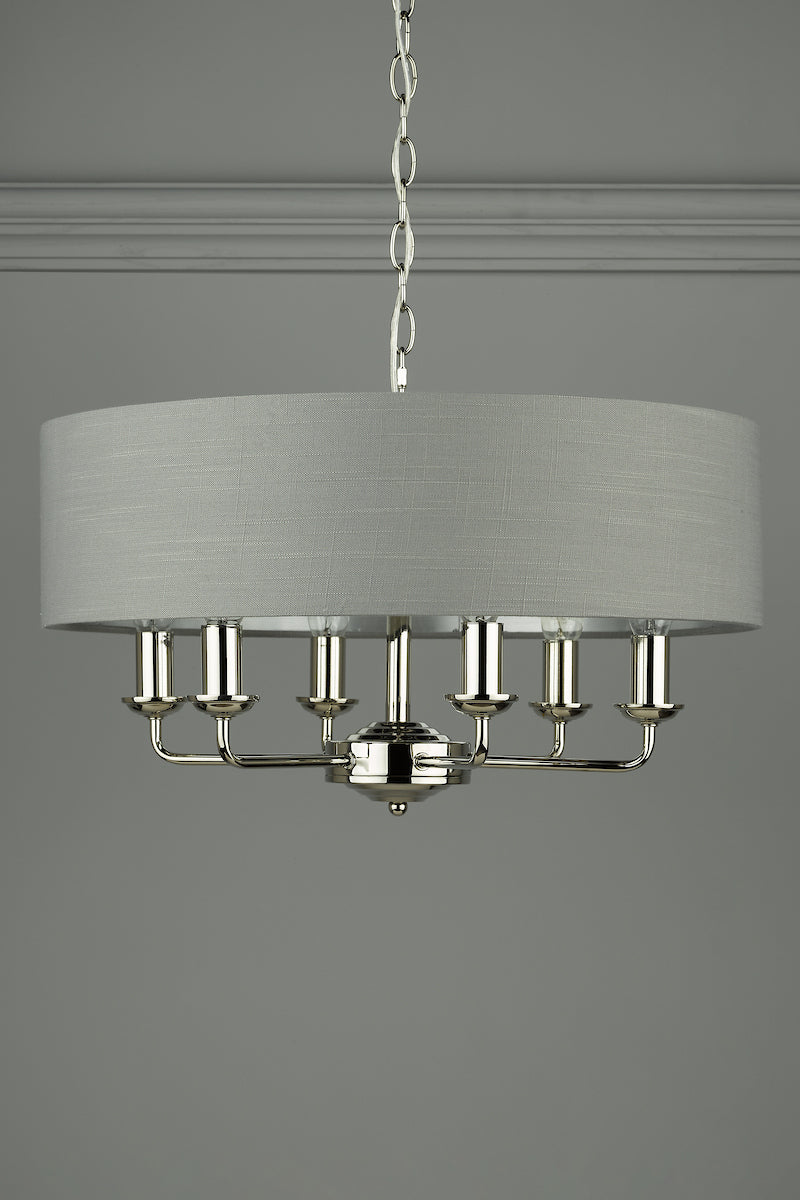 Laura Ashley Sorrento 6 Light Pendant Polished Nickel With Charcoal Grey Shade