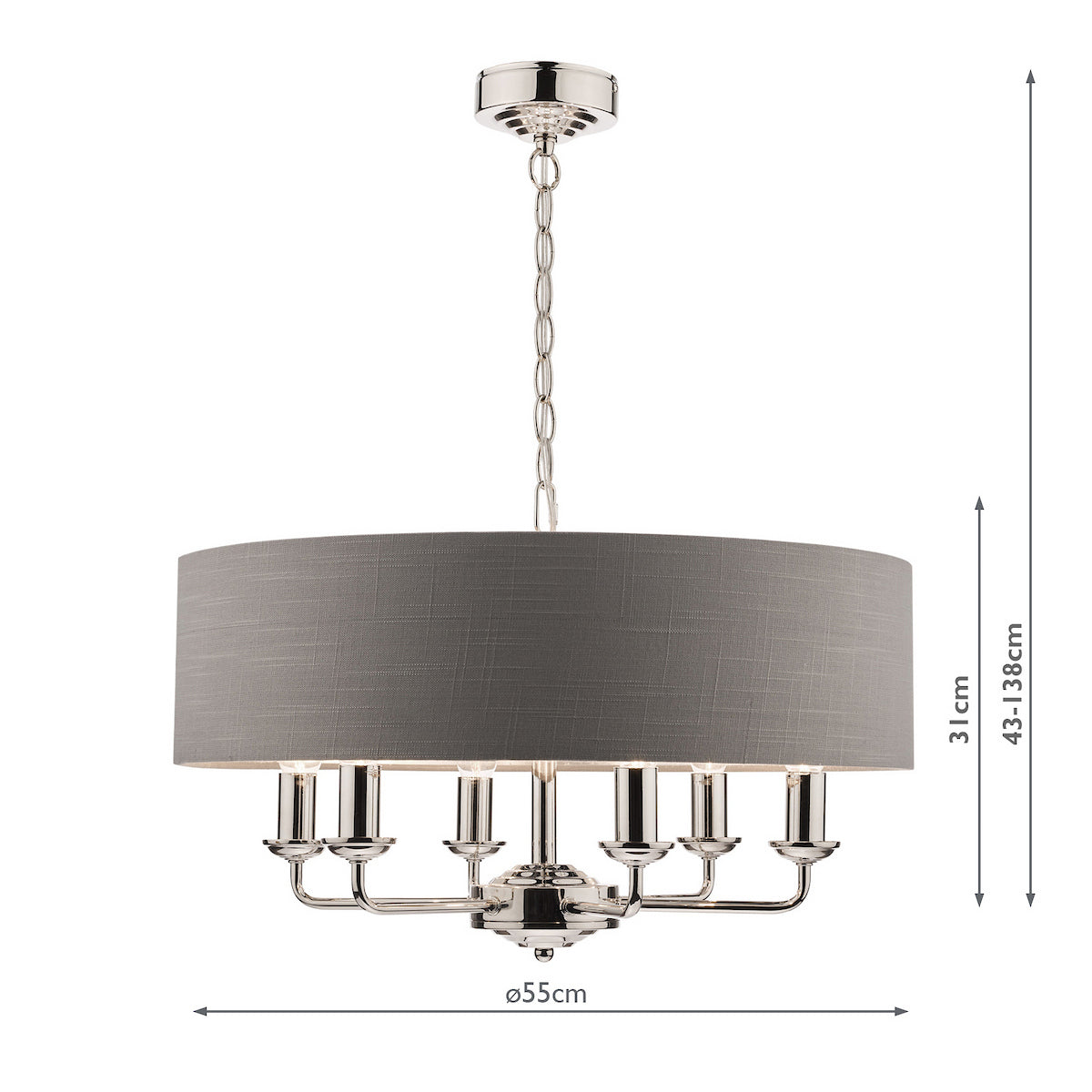Laura Ashley Sorrento 6 Light Pendant Polished Nickel With Charcoal Grey Shade
