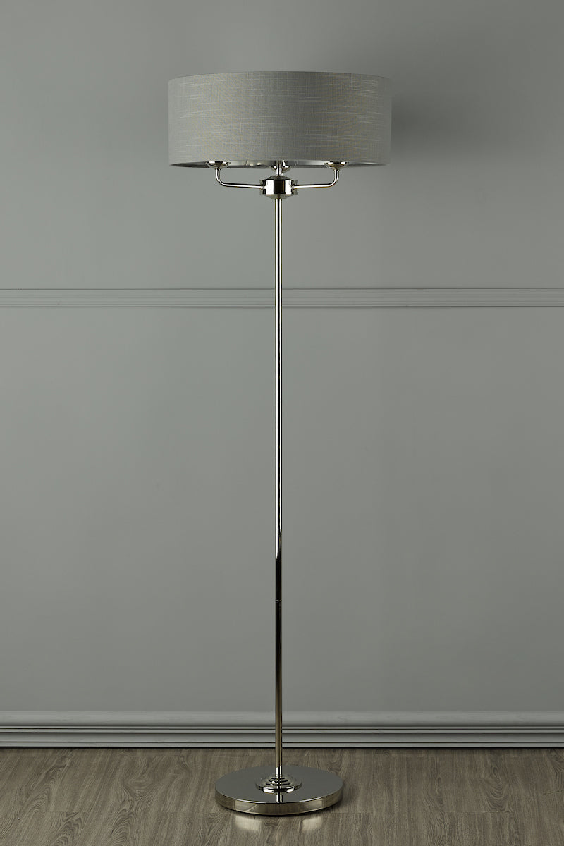 Laura Ashley Sorrento 3 Light Floor Lamp Polished Nickel With Charcoal Grey Shade