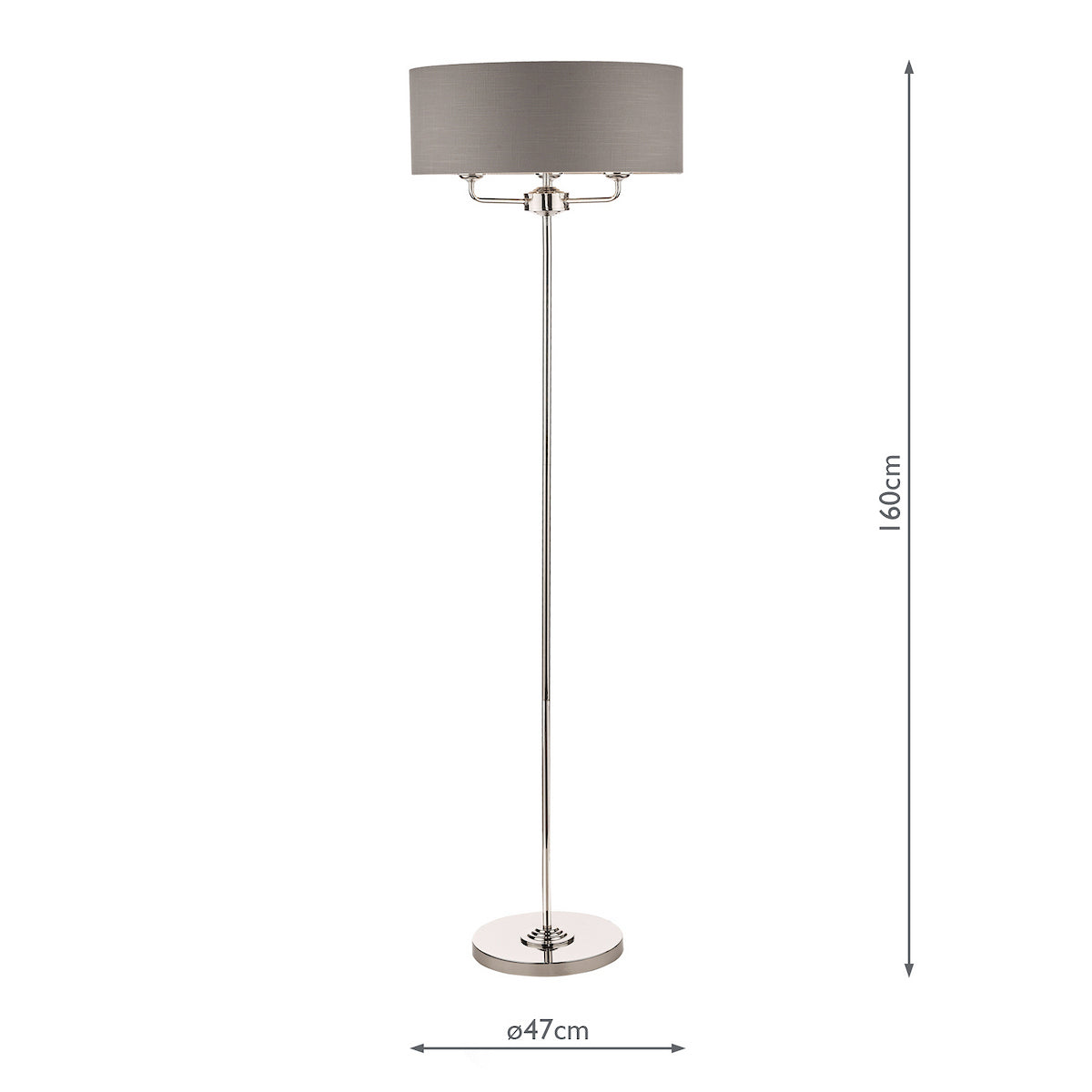 Laura Ashley Sorrento 3 Light Floor Lamp Polished Nickel With Charcoal Grey Shade