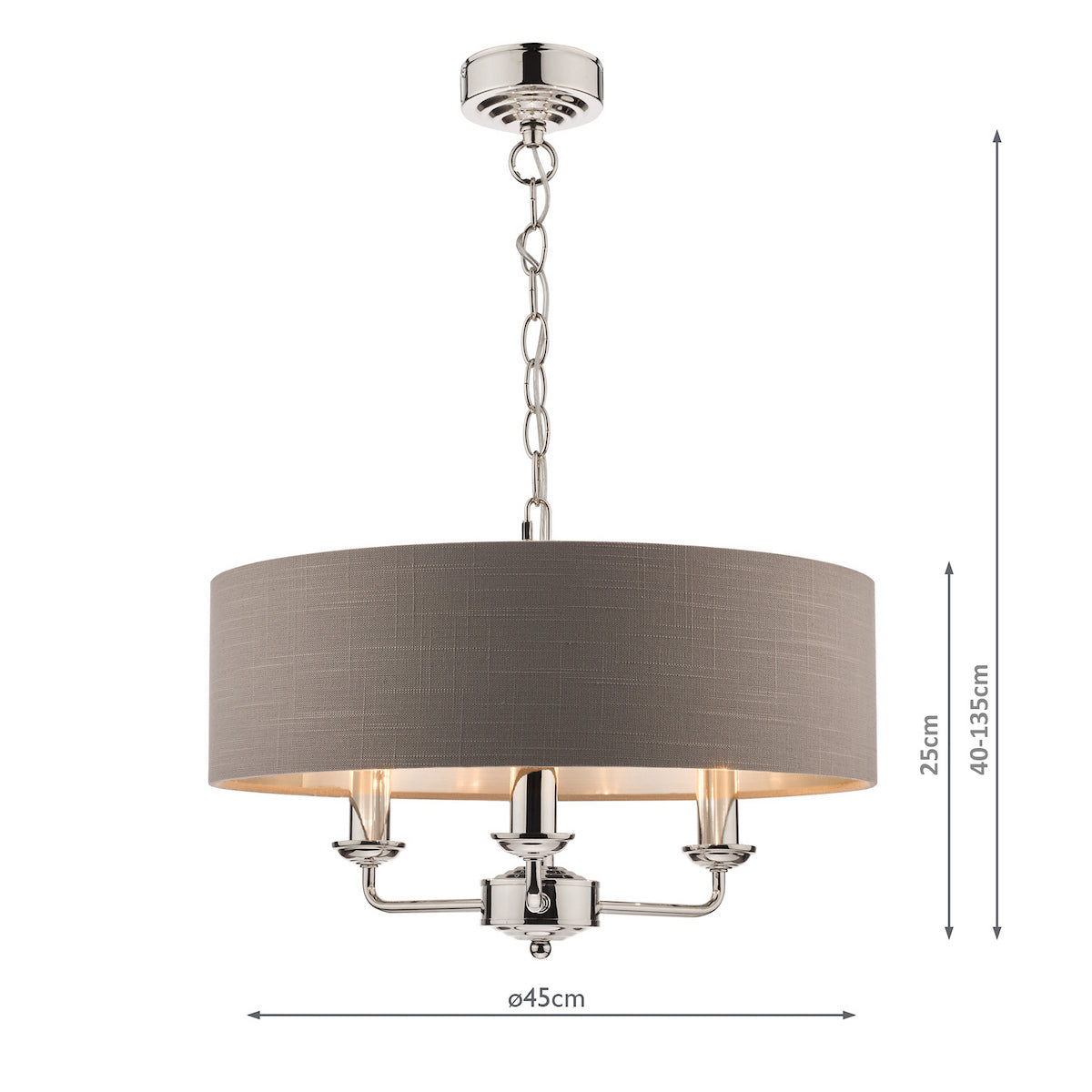 Laura Ashley Sorrento 3 Light Shadelier Polished Nickel With Charcoal Grey Shade