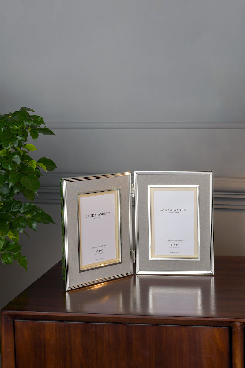 4" X 6" Double Photo Frame Polished Silver & Charcoal