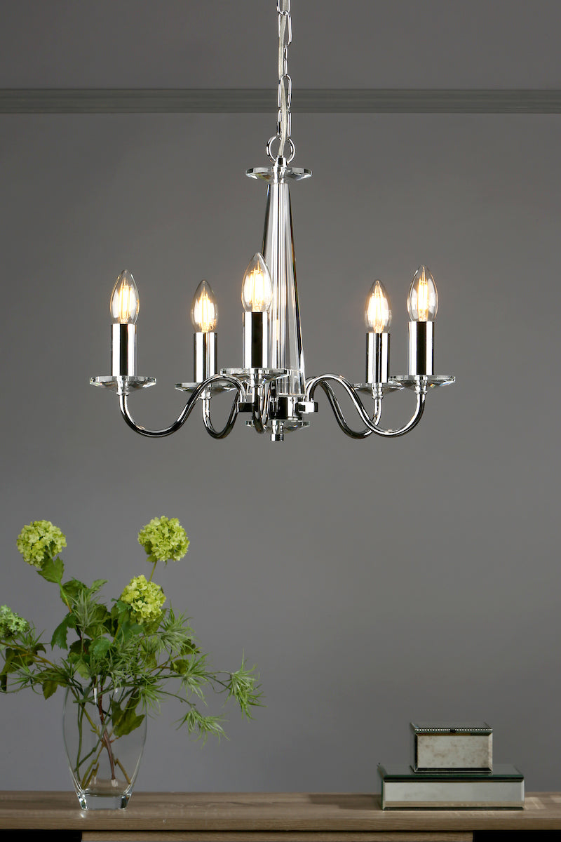 Laura Ashley Blake 5lt Chandelier Cut Glass & Polished Chrome