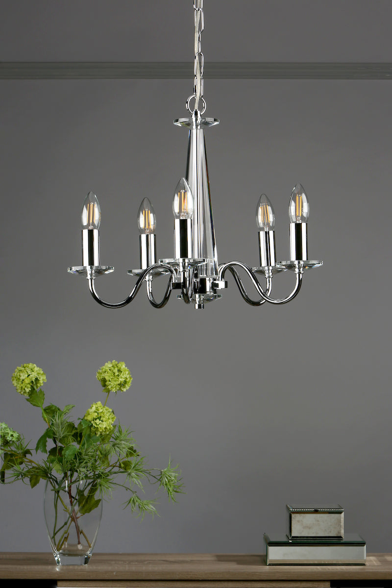 Laura Ashley Blake 5lt Chandelier Cut Glass & Polished Chrome