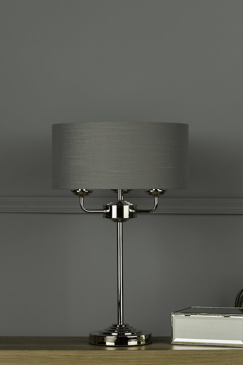 Laura Ashley Sorrento 3 Light Table Lamp Polished Nickel With Charcoal Grey Shade