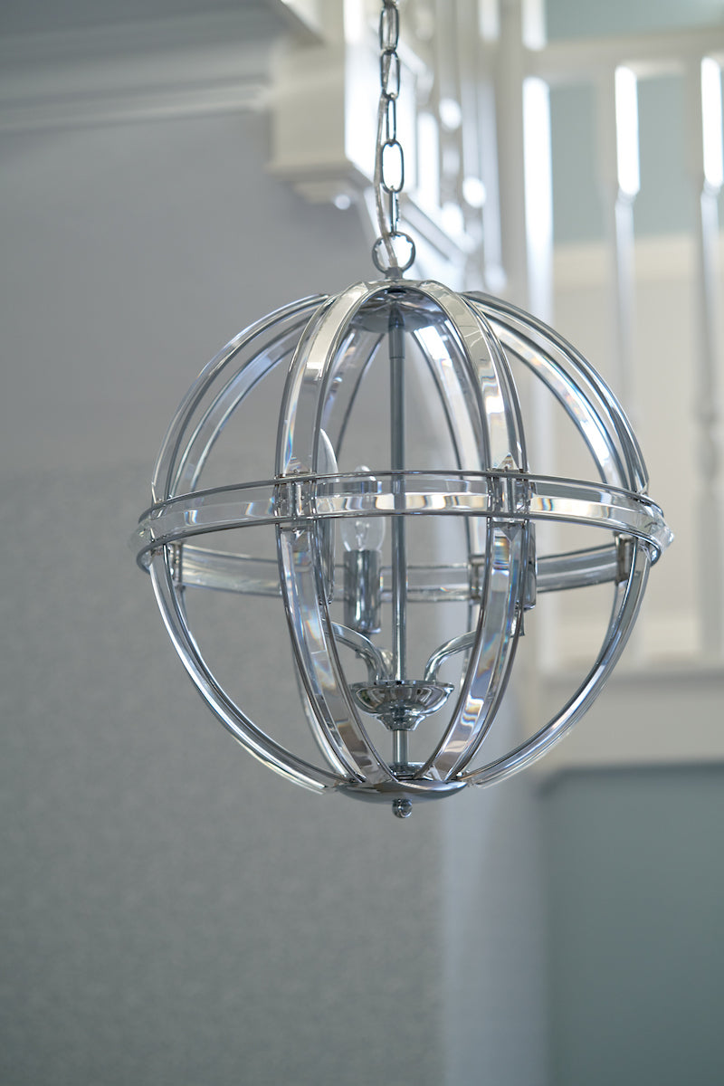 Laura Ashley Aidan Glass & Polished Chrome 3 Light Globe Chandelier