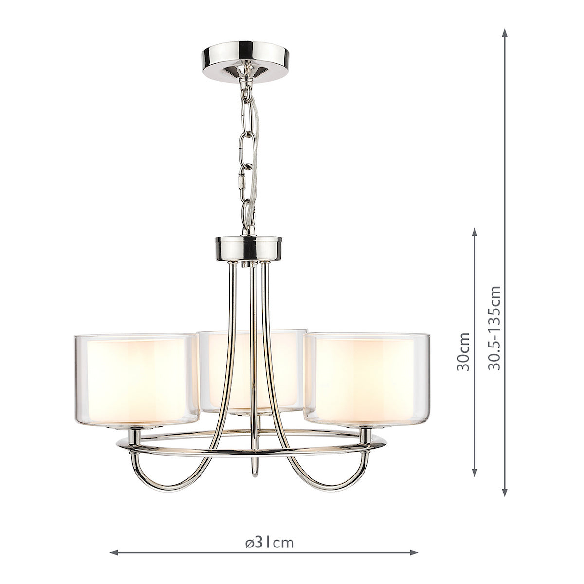 Laura Ashley Southwell 3lt Chandelier Polished Nickel & Glass Shades