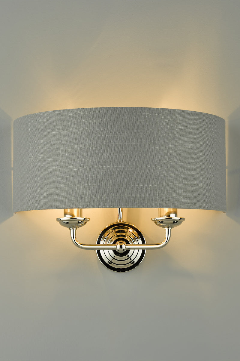 Laura Ashley Sorrento 2 Light Wall Light Polished Nickel With Charcoal Grey Shade