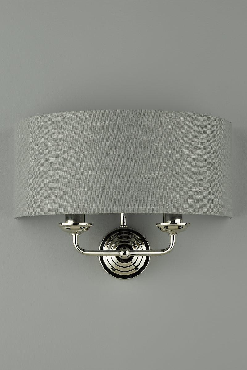Laura Ashley Sorrento 2 Light Wall Light Polished Nickel With Charcoal Grey Shade