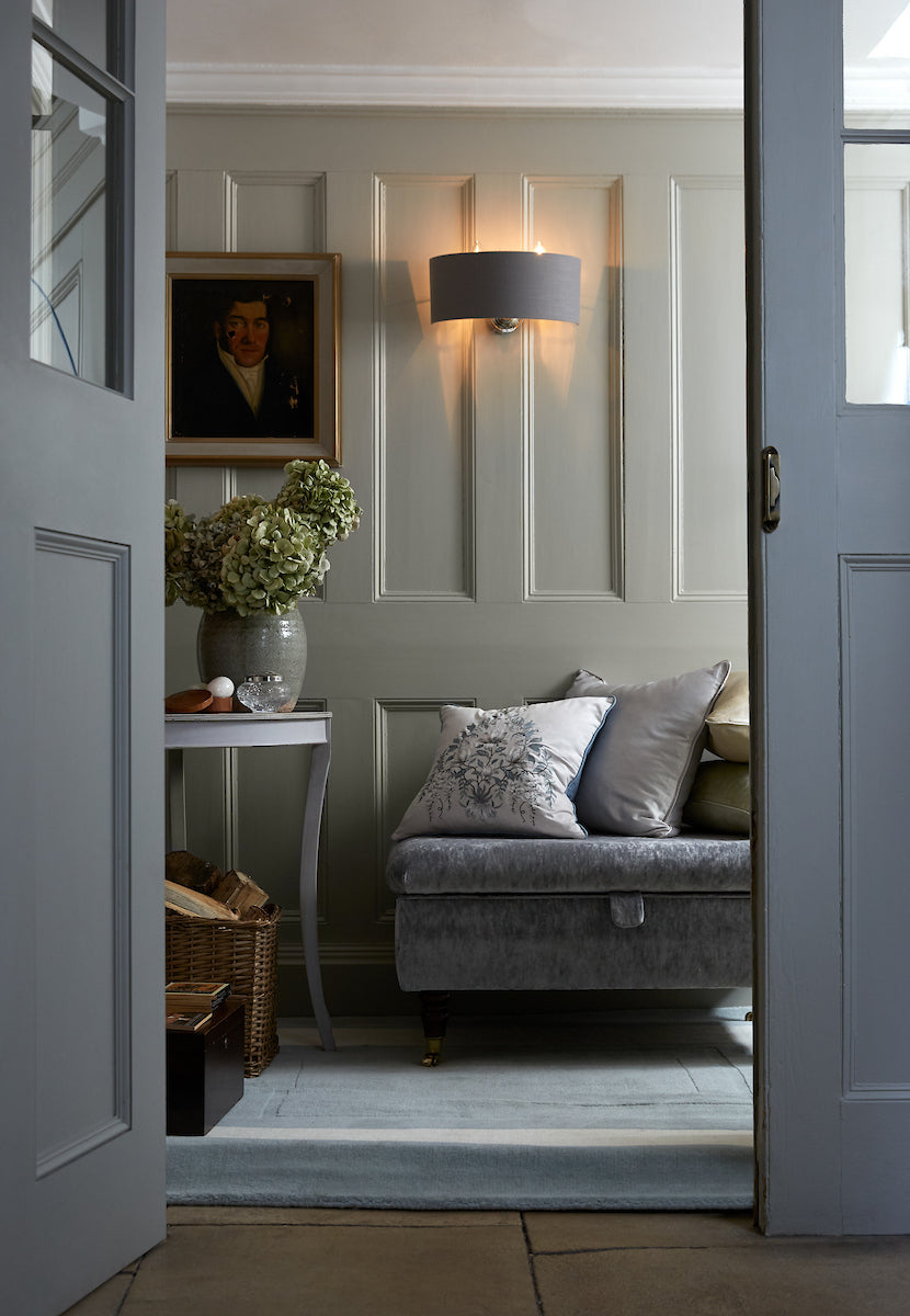 Laura Ashley Sorrento 2 Light Wall Light Polished Nickel With Charcoal Grey Shade
