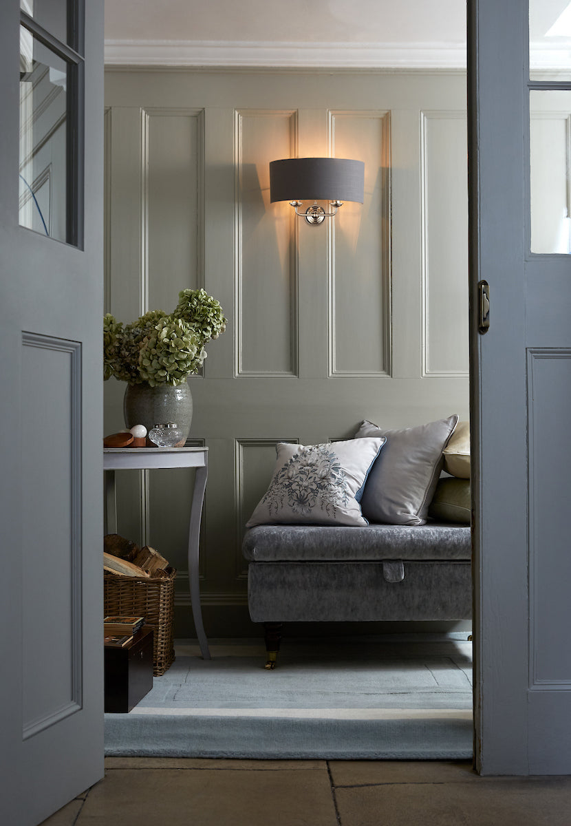 Laura Ashley Sorrento 2 Light Wall Light Polished Nickel With Charcoal Grey Shade