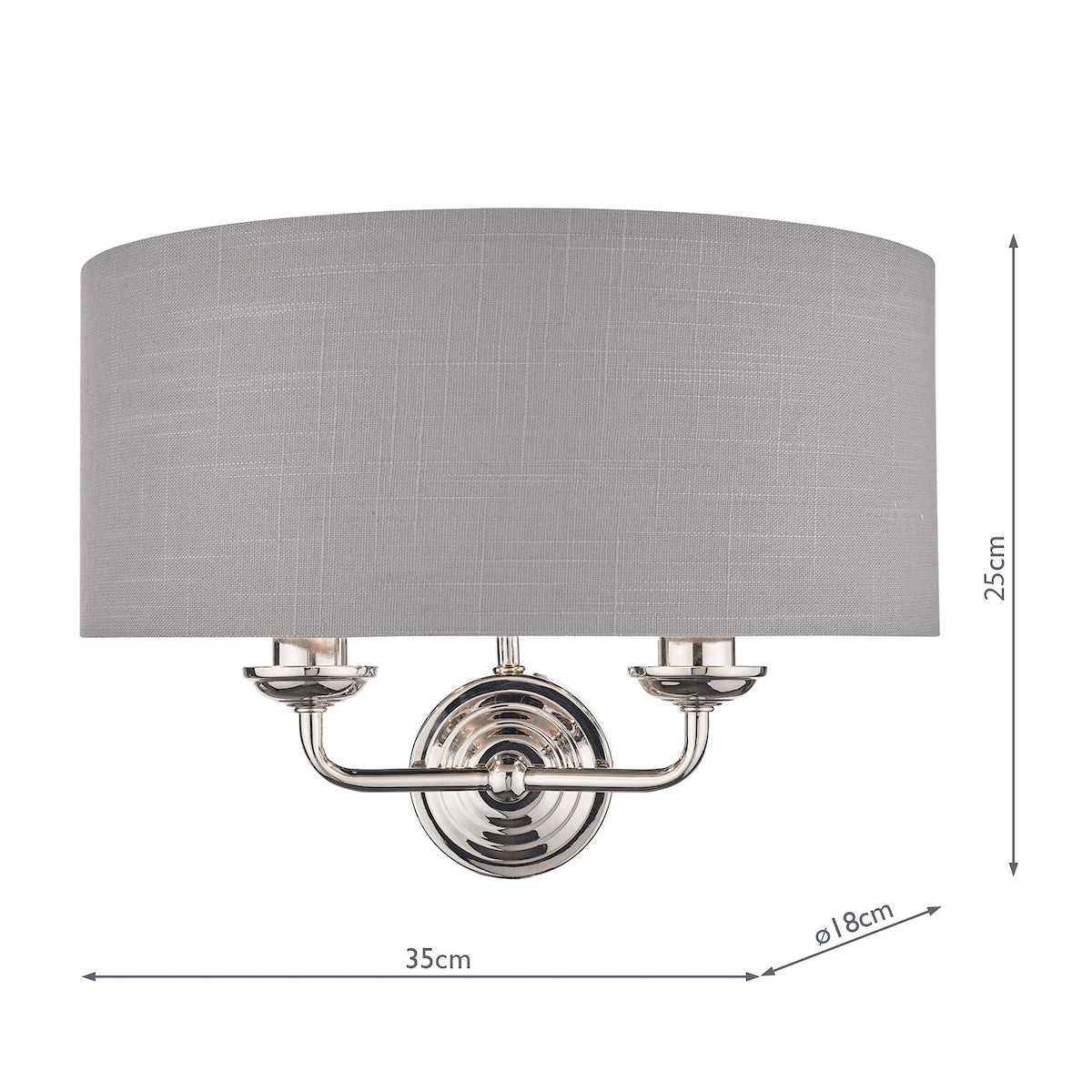 Laura Ashley Sorrento 2 Light Wall Light Polished Nickel With Charcoal Grey Shade