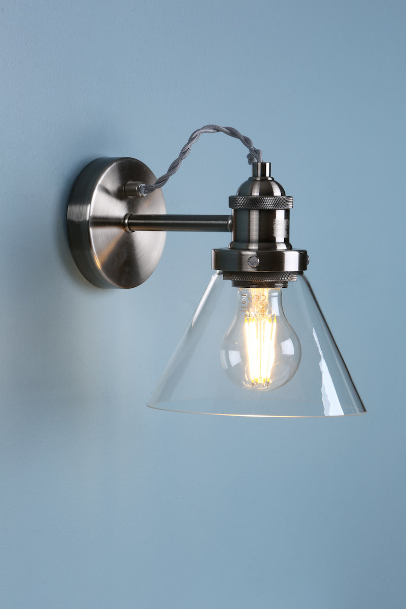 Laura Ashley Isaac Wall Light Satin Nickel Glass