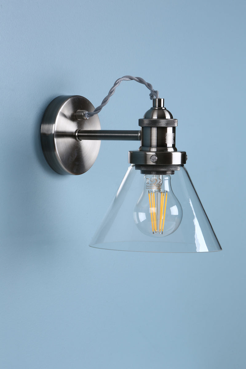 Laura Ashley Isaac Wall Light Satin Nickel Glass