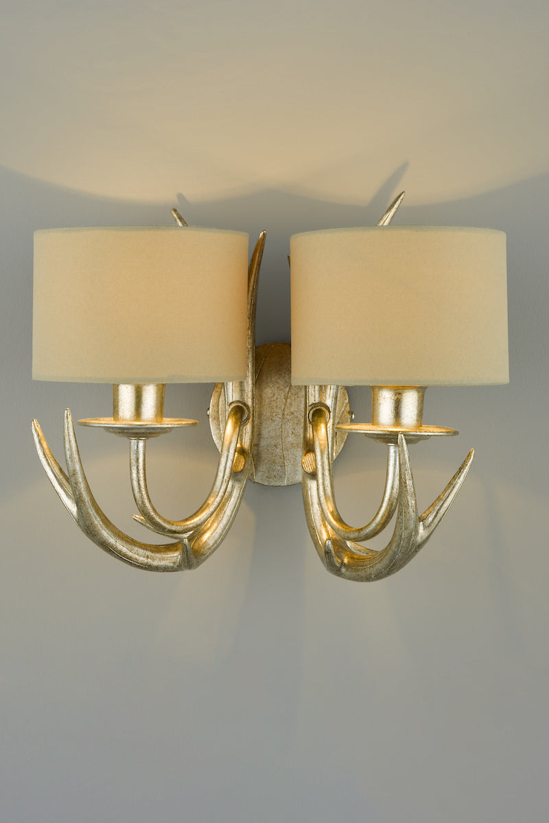 Laura Ashley Mulroy Antler 2lt Wall Light Champagne With Shades