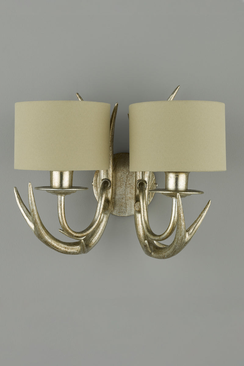 Laura Ashley Mulroy Antler 2lt Wall Light Champagne With Shades