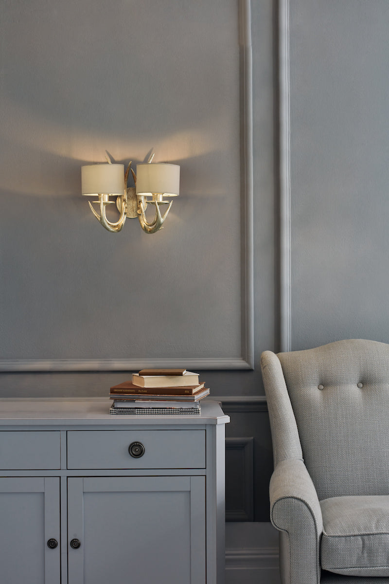 Laura Ashley Mulroy Antler 2lt Wall Light Champagne With Shades