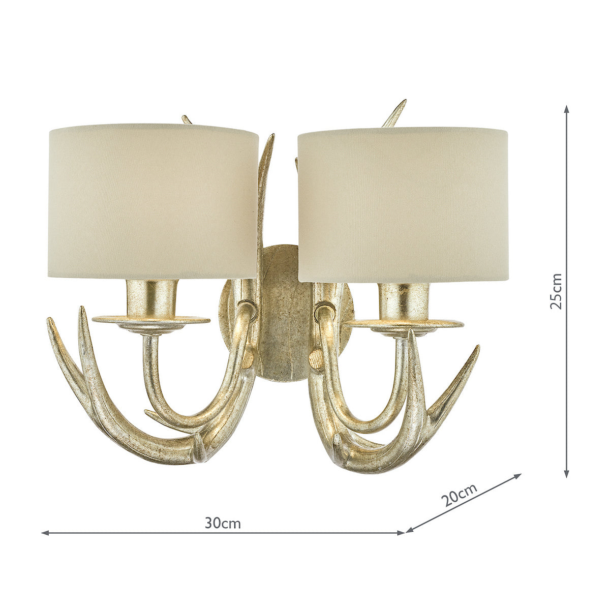Laura Ashley Mulroy Antler 2lt Wall Light Champagne With Shades