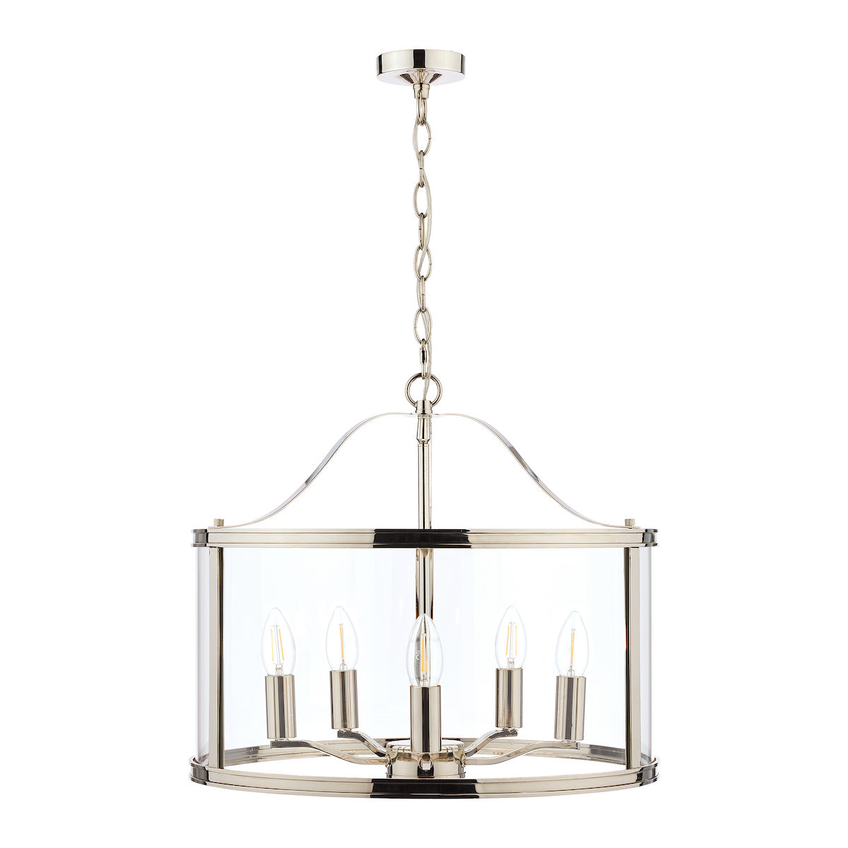Laura Ashley Harrington 5lt Pendant Polished Nickel Glass