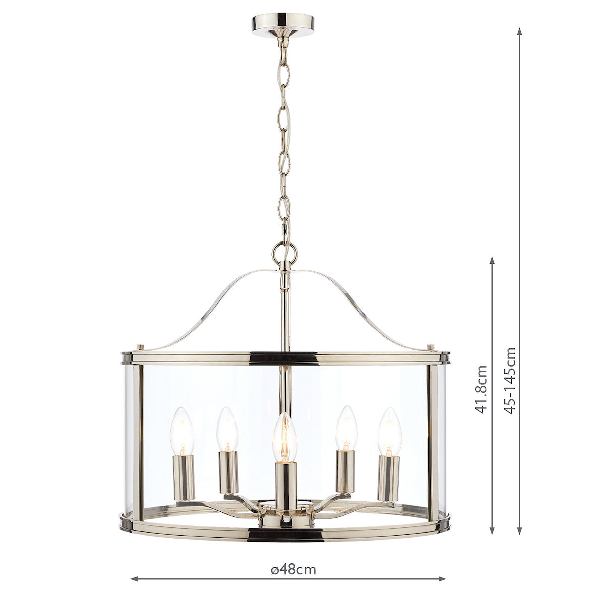 Laura Ashley Harrington 5lt Pendant Polished Nickel Glass