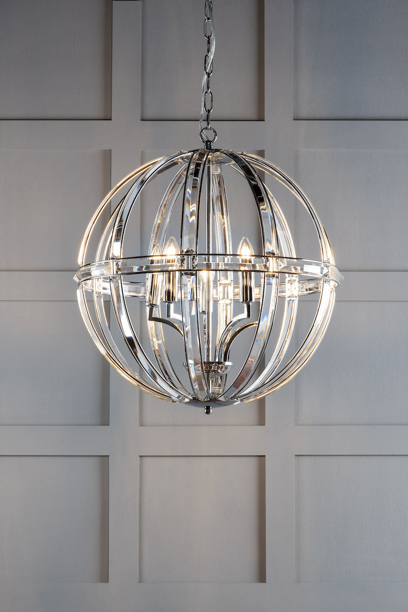 Laura Ashley Aidan 5lt Pendant Glass & Polished Chrome