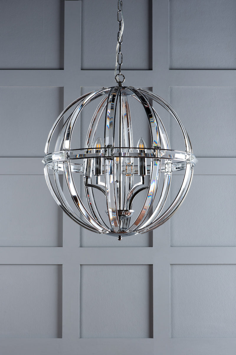 Laura Ashley Aidan 5lt Pendant Glass & Polished Chrome