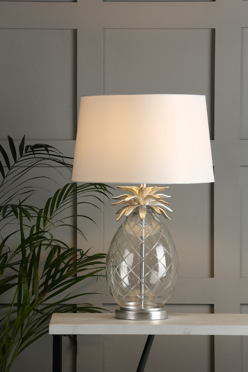 Laura Ashley Pineapple Table Lamp Clear Cut Glass & Brushed Chrome With Shade