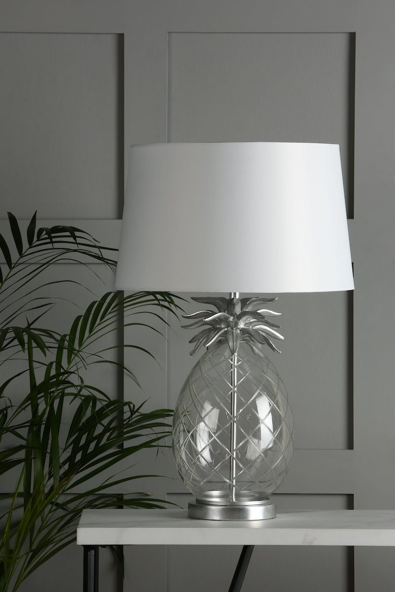 Laura Ashley Pineapple Table Lamp Clear Cut Glass & Brushed Chrome With Shade