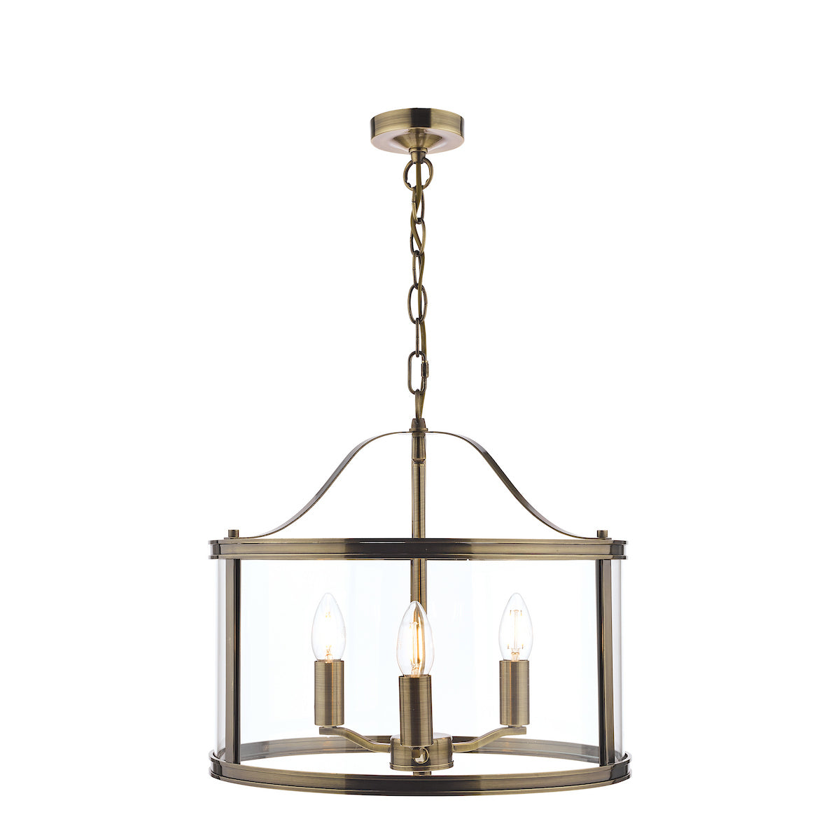 Laura Ashley Harrington 3lt Pendant Antique Brass Glass