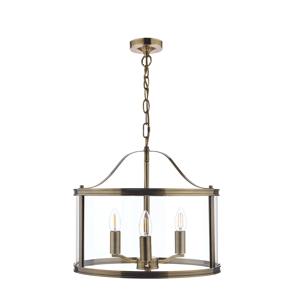 Laura Ashley Harrington 3lt Pendant Antique Brass Glass