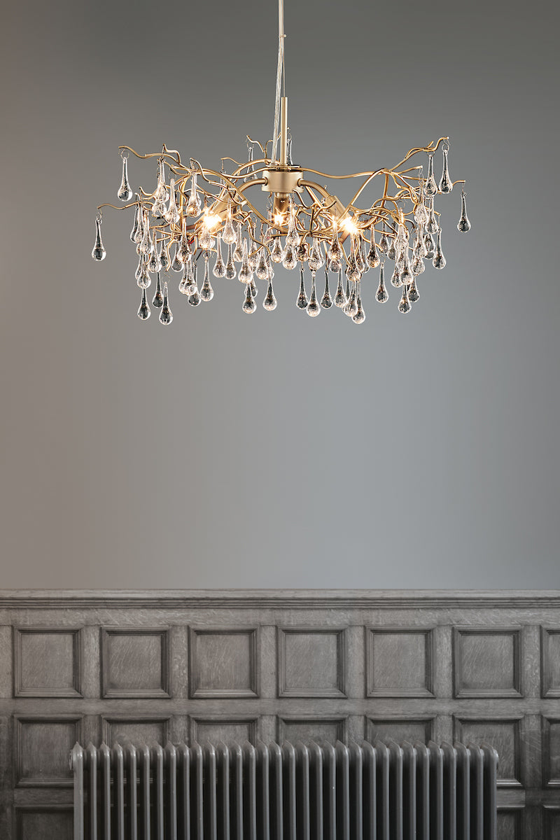 Laura Ashley Willow 3lt Pendant Champagne & Clear Crystal