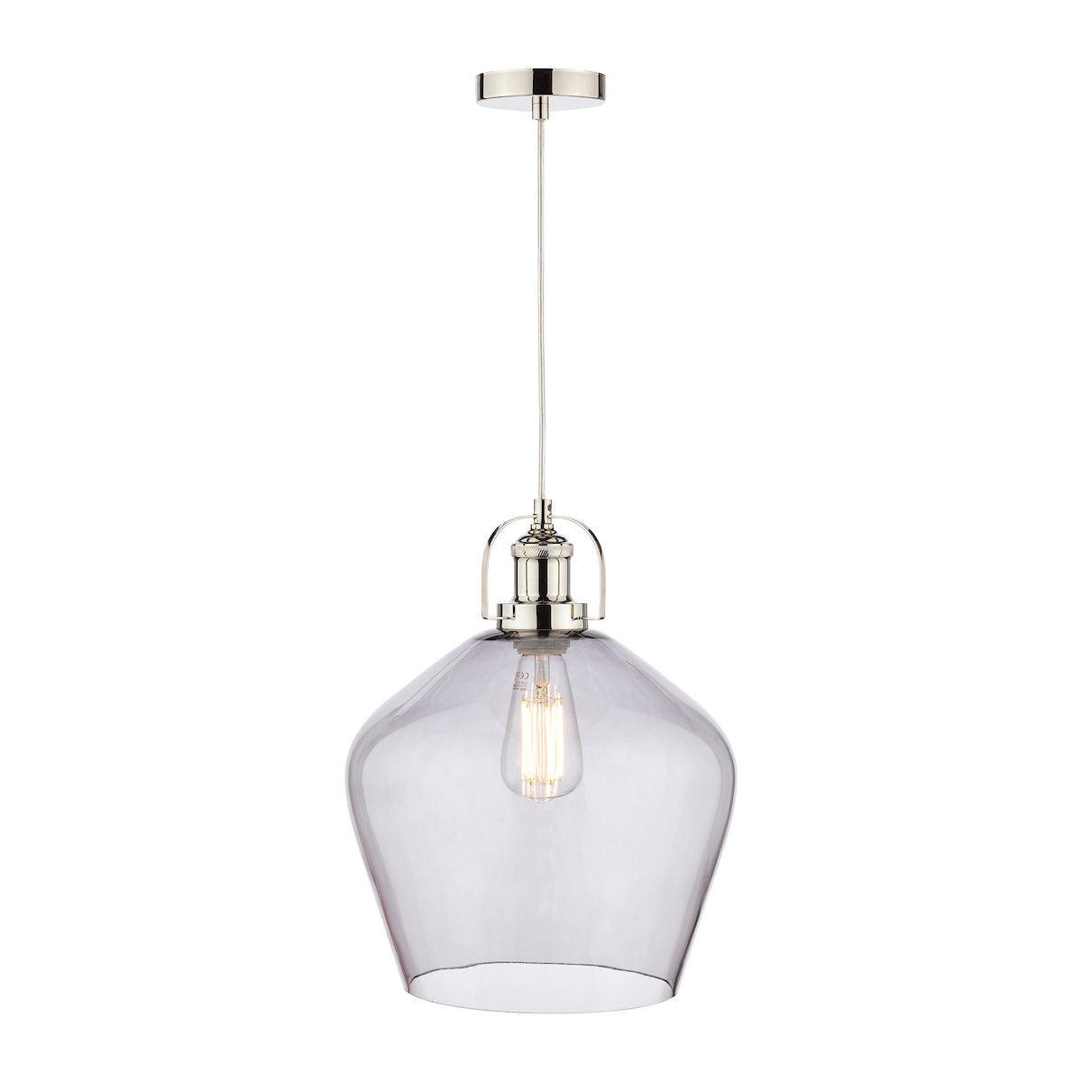 Laura Ashley Rye Pendant Polished Nickel Smoked Glass