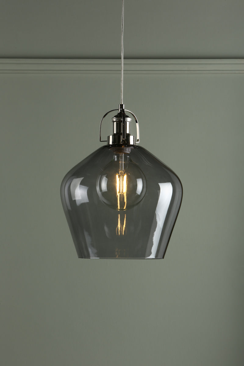 Laura Ashley Rye Pendant Polished Nickel Smoked Glass
