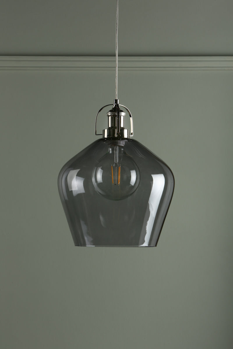 Laura Ashley Rye Pendant Polished Nickel Smoked Glass