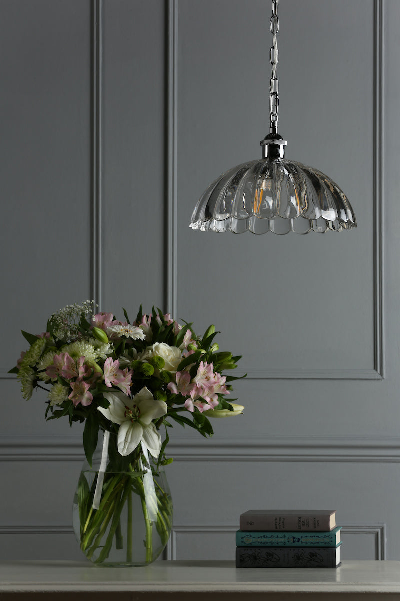 Laura Ashley Salisbury Pendant Ribbed Glass Polished Chrome
