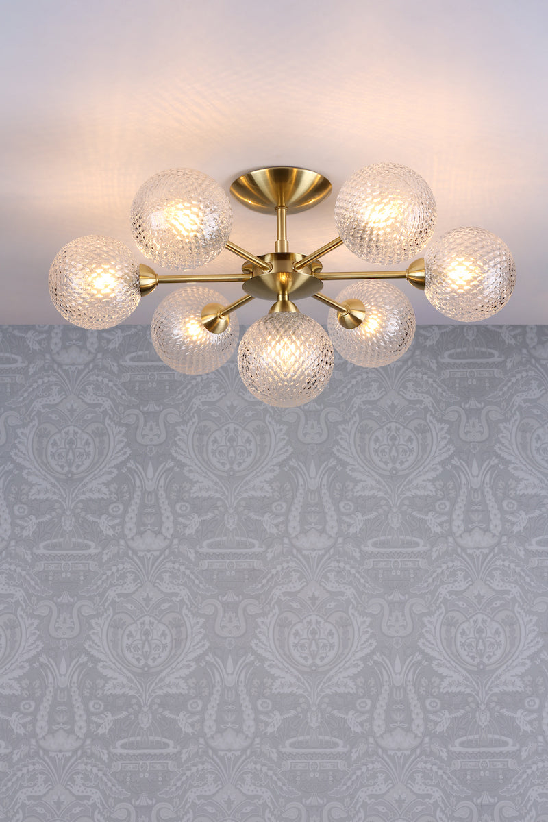 Laura Ashley Atherton 7lt Semi Flush Satin Brass Glass