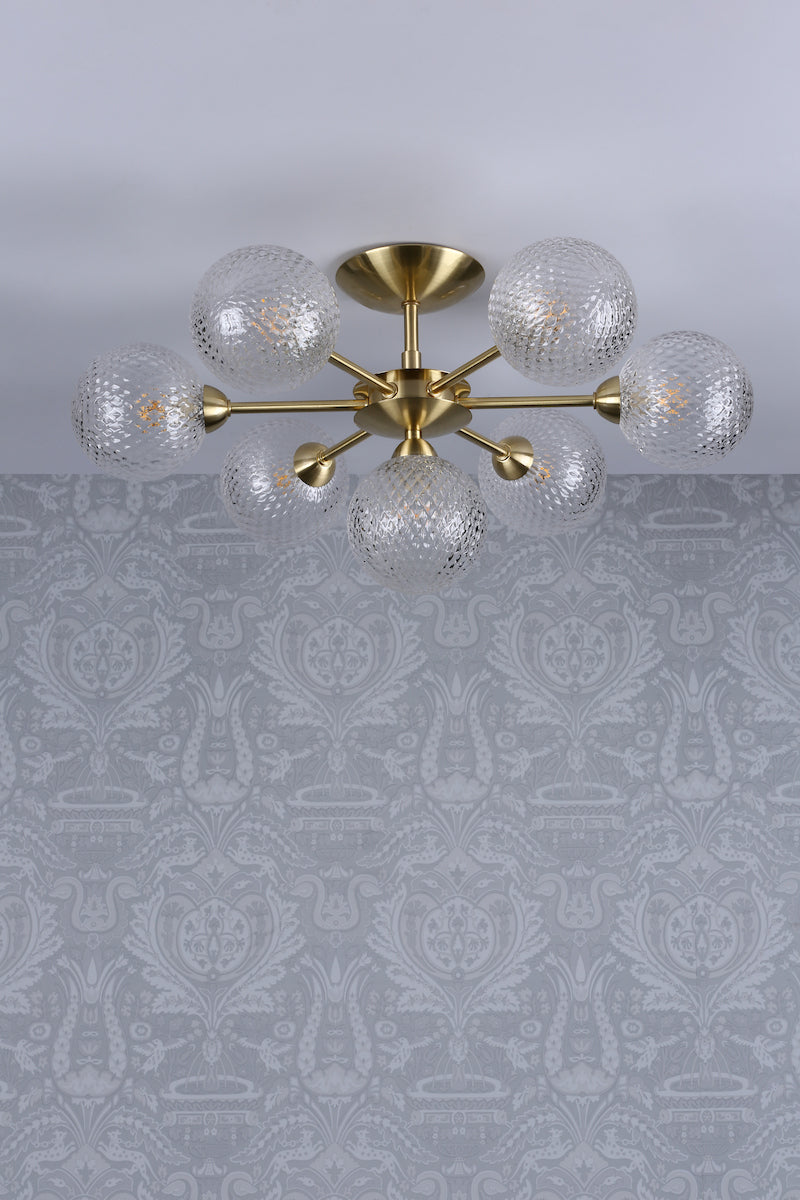 Laura Ashley Atherton 7lt Semi Flush Satin Brass Glass
