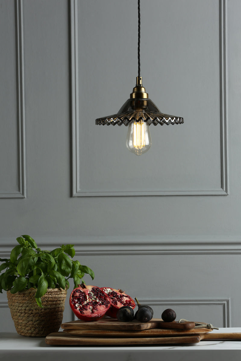 Laura Ashley Pippa Pendant Aged Brass Smoked Glass