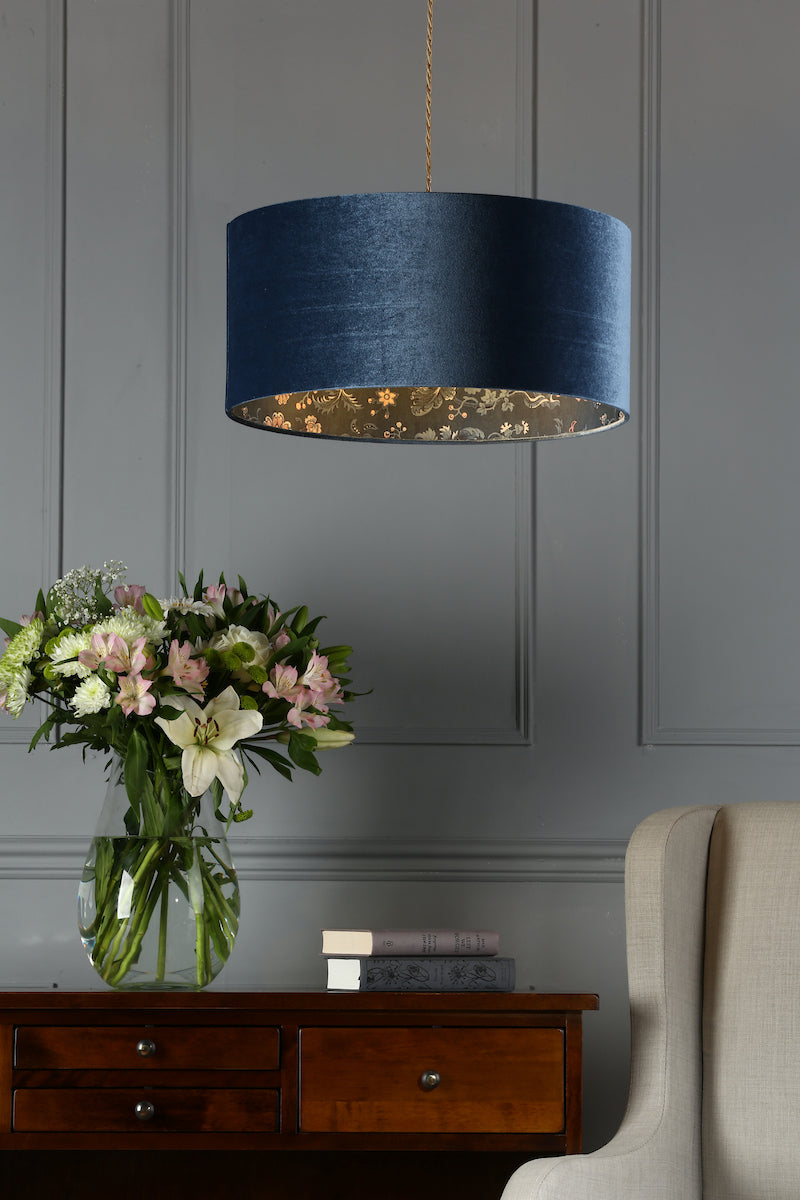Laura Ashley Portia Drum Shade Blue Velvet 45cm/18 Inch